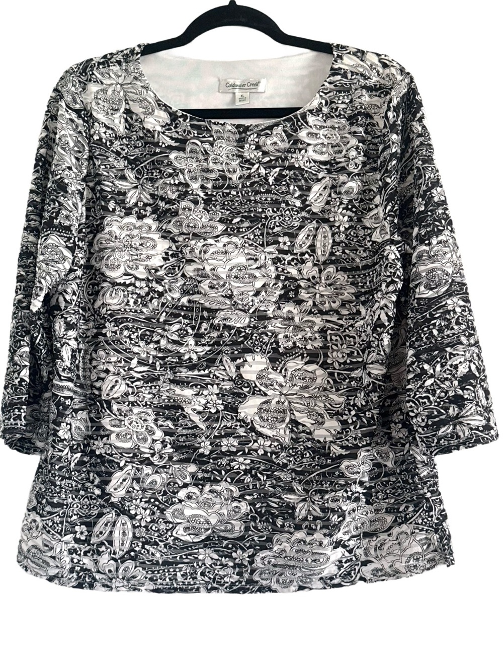 Coldwater Creek Black and White Floral Scoop-Neck Tunic XL